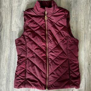 Michael Kors Dark Ruby Quilted Puffer Vest Gold Zip Size Small NWT